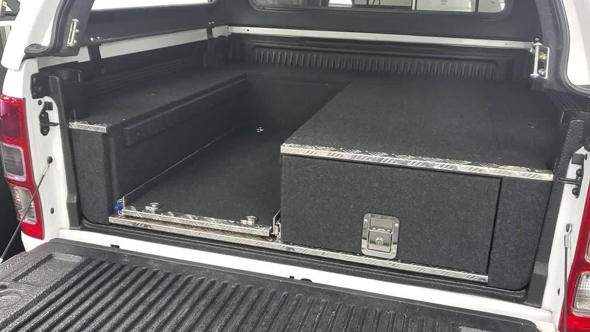 Earlier Lawson ute layout with a single storage drawer beside a fridge slide