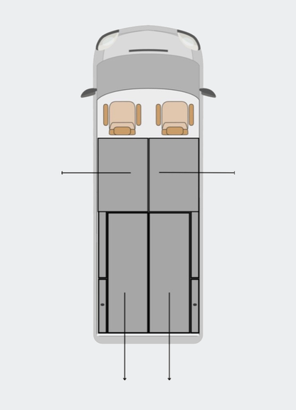 Original Lawson HiAce twin-opposed drawer layout diagram on a soft grey background