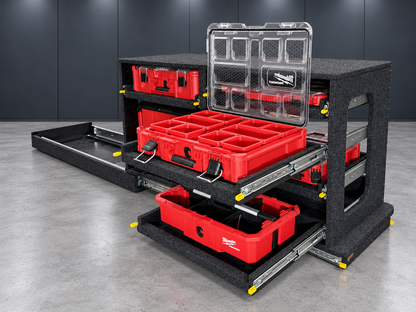 Milwaukee Easy Access System with organiser and tote shelves extended independently