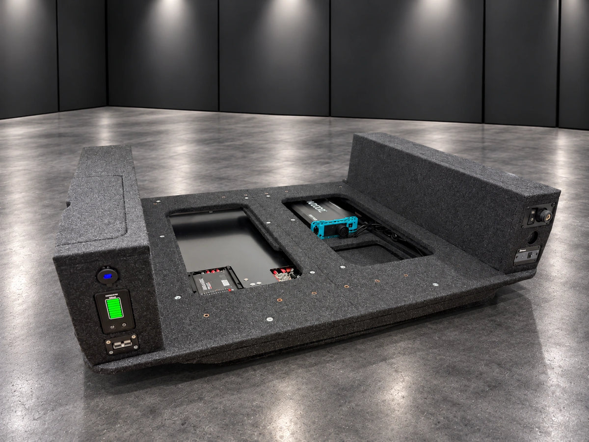 Lawson Automotive PowerDeck floor on the standard grey cement floor and dark panel background