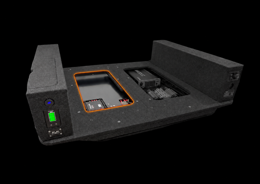 LandCruiser 300 INFINITY floor showing PowerDeck battery location